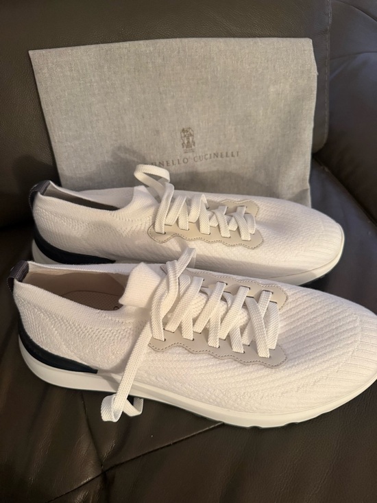Brunello Cucinelli Other - Brunello Cucinelli White Knit Sneakers with Black Heel Accent
